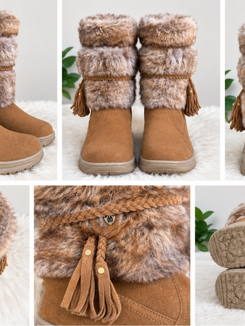 Minnetonka Chestnut Faux Fur Cuff Tassel Winter Boots